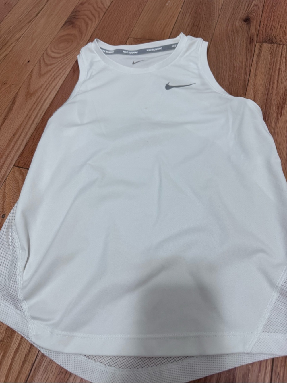 Nike White Dri-FIT Running Tank with Gray Swoosh